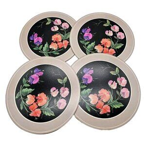 Vintage Pimpernell Cork Round Placemats Lot Of 4 Flowers Sweet Peas Boho Glam
